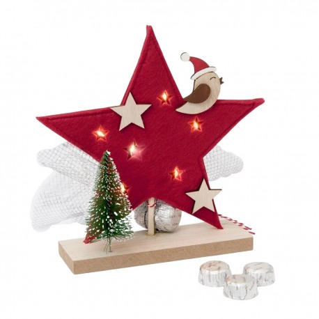 Estrela de Natal vermelha com luzes LED e 3 chocolates 20 cm