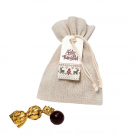 Bolsa de Natal de algodão com 4 Croki Choc e Feliz Card de Natal 10x13cm