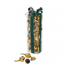 Caixa com 24 Crokichoc de ouro decorado com fita verde e Holly 17cm