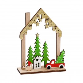 Casa de madeira de Natal com glitter 11.5x15.5cm