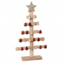 Árvore de Natal do calendário do advento de madeira mede 52 cm