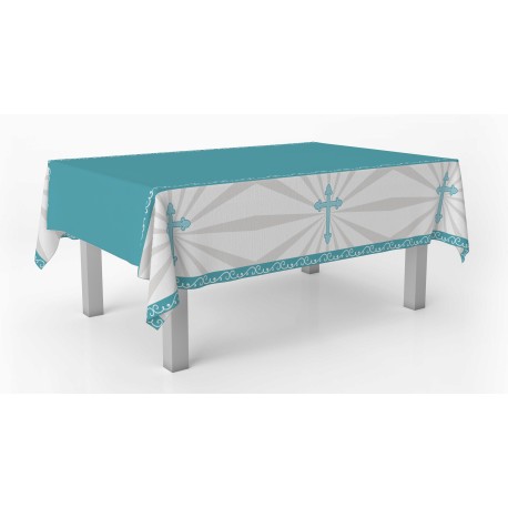 Toalha de mesa azul de cruz 259 x 137 cm