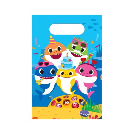 6 Bolsas Baby Shark Papel 23 X 16 cm