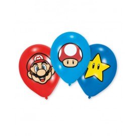 6 Balões Super Mario Bros de latex 27 cm