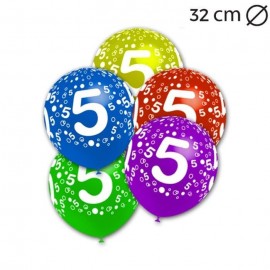 50 Balões Número 5 Redondo 32 cm