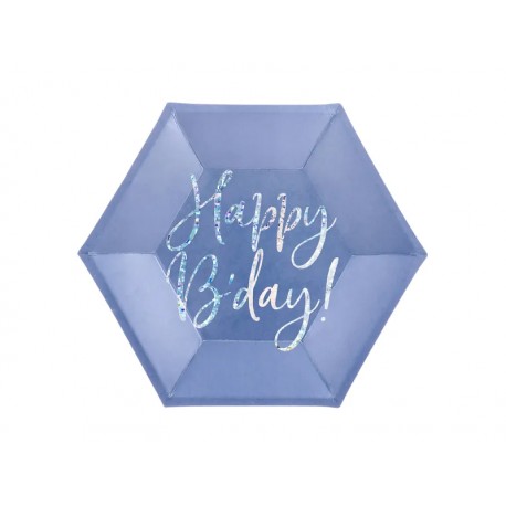 6 Platos Happy Birthday Azul 20 cm