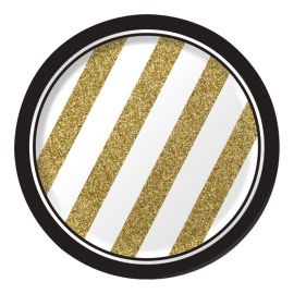 8 Pratos Negro y Ouro 18 cm